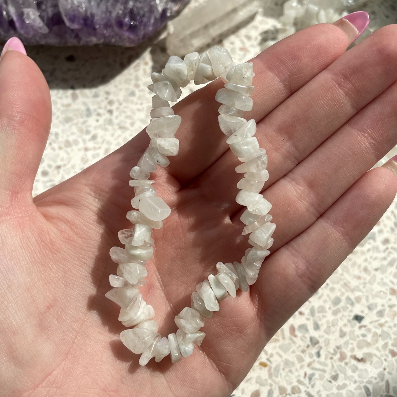 Rainbow Moonstone Chip Bracelet Q1/A Rainbow Moonstone Chip Bracelet Q1/A